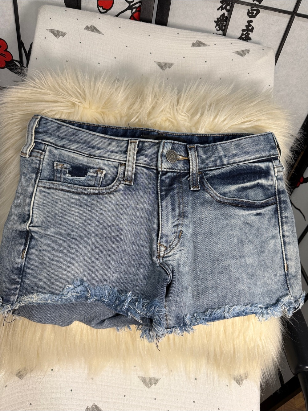 Express Light Blue Distressed Denim Cutoff Shorts